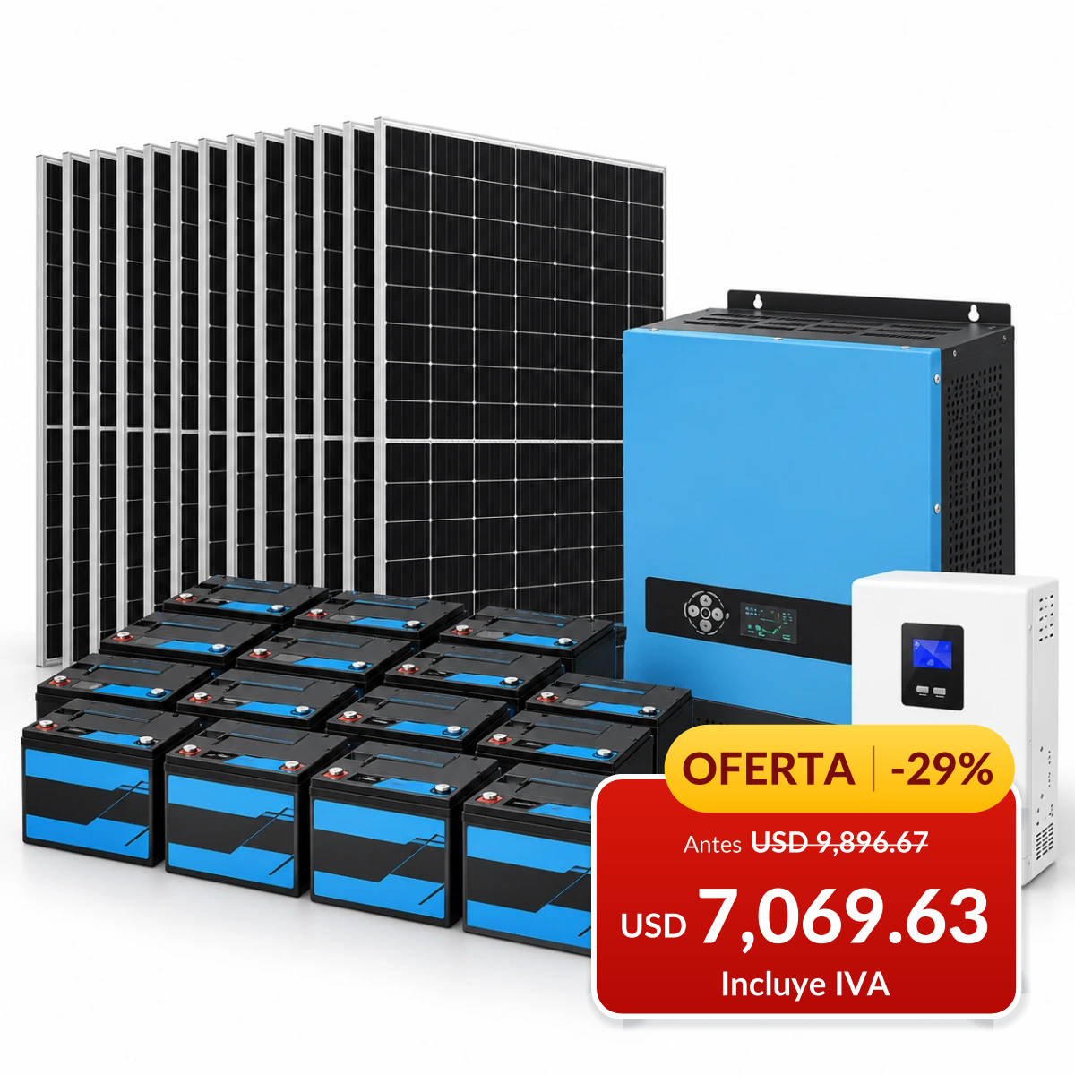 Kit solar residencial de 5000 W con baterías de litio en oferta